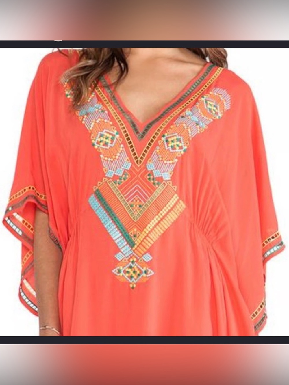Nanette Lepore Coral Embroidered V-Neck Kaftan Swimsuit Coverup
